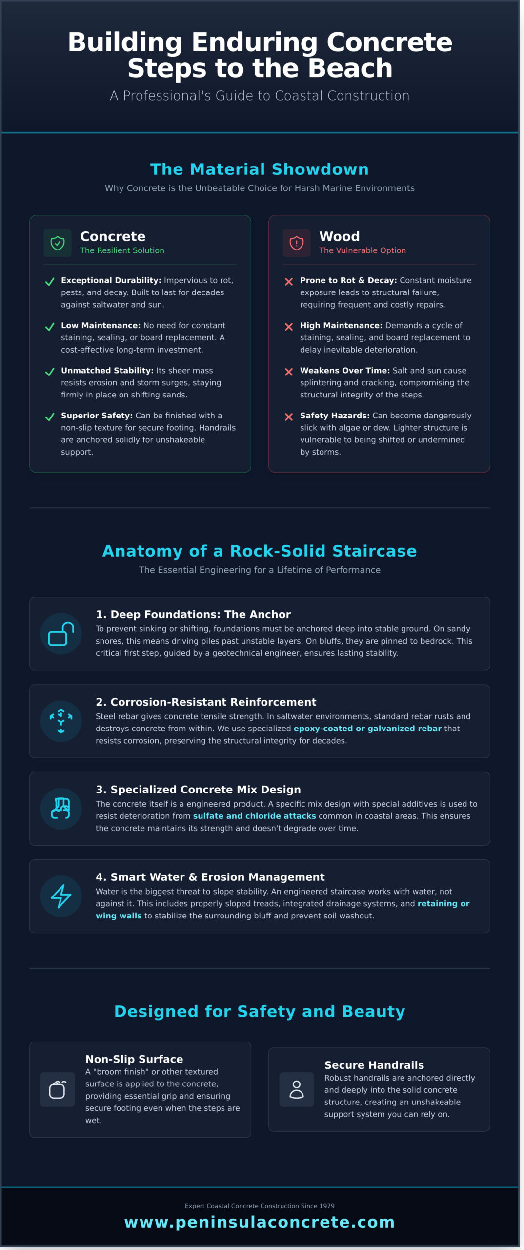 Concrete Steps to the Beach: A Complete Design & Durability Guide - Infographic