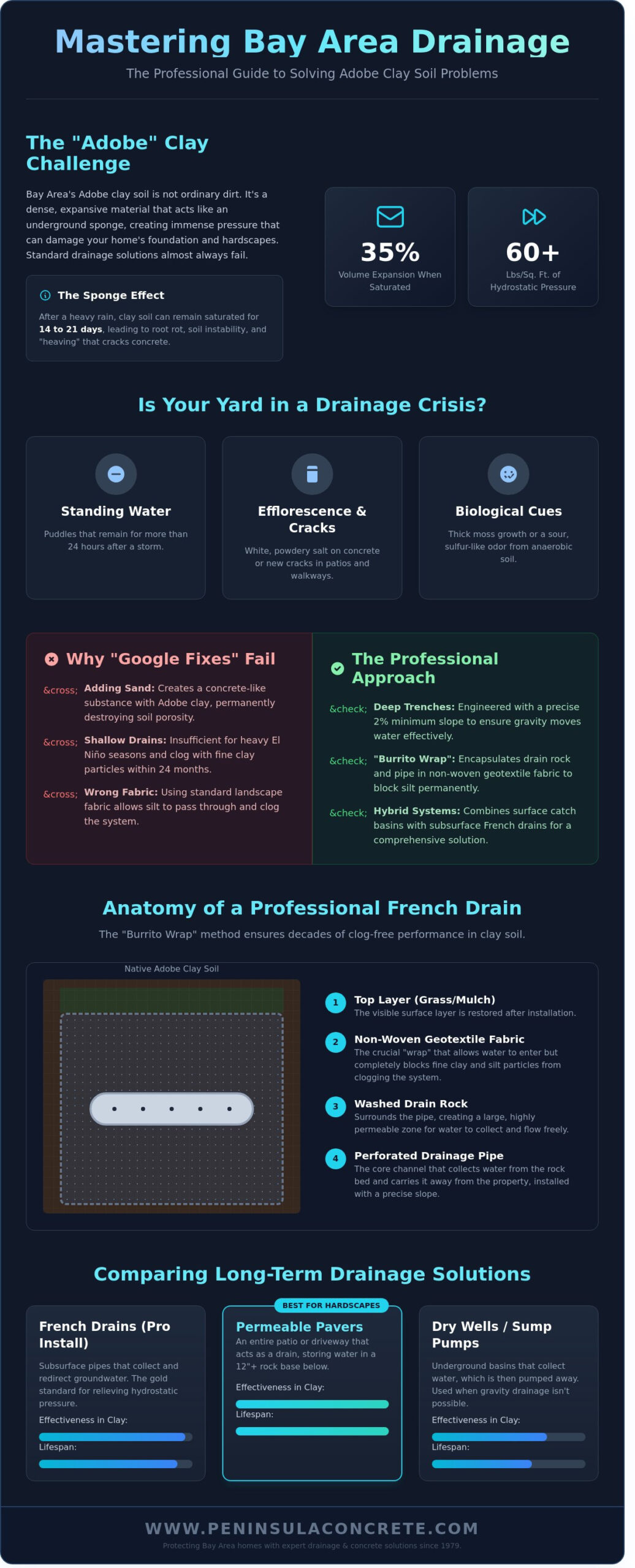 Backyard Drainage for Clay Soil: Bay Area Homeowner’s Guide - Infographic