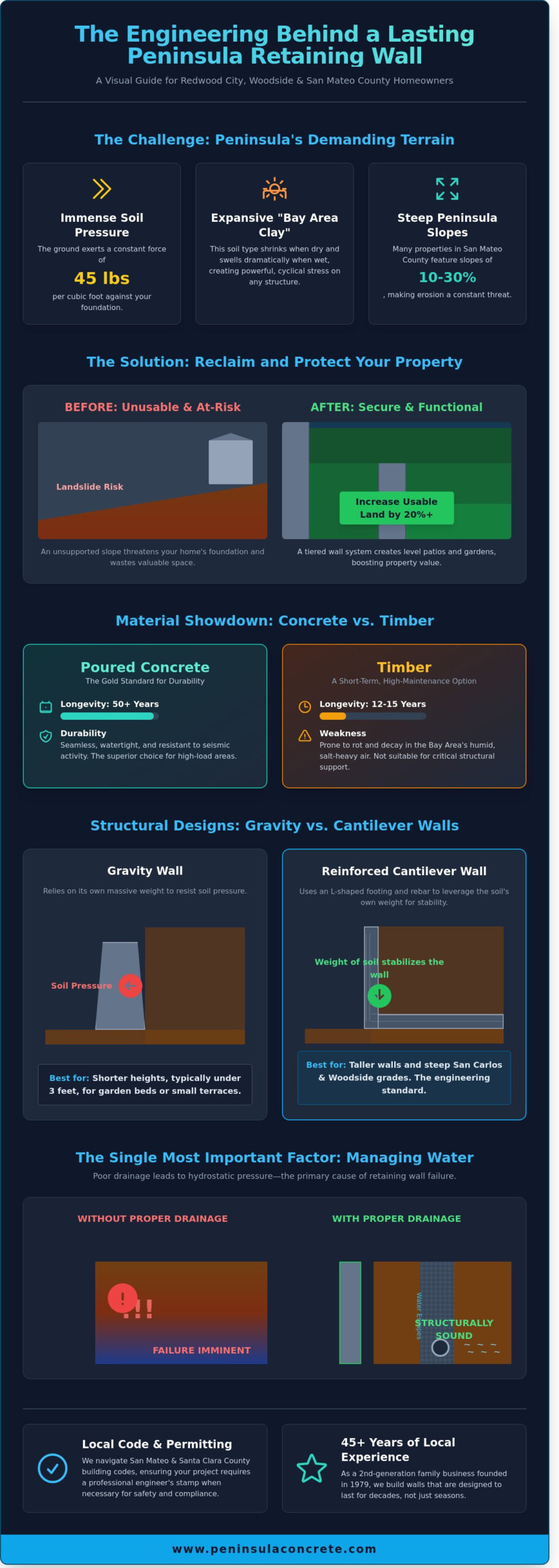 Concrete Retaining Wall Design for Bay Area Landscapes: A Local Guide - Infographic