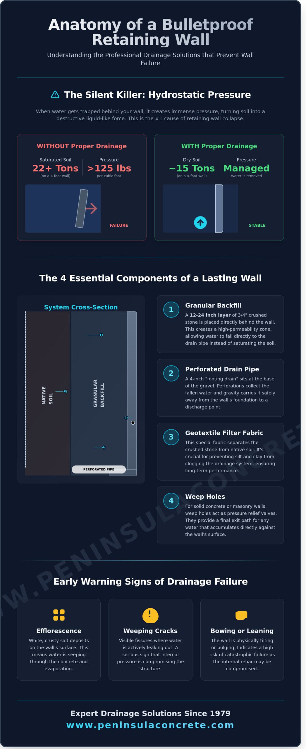 Retaining Wall Drainage Solutions: Protecting Your Bay Area Landscape - Infographic