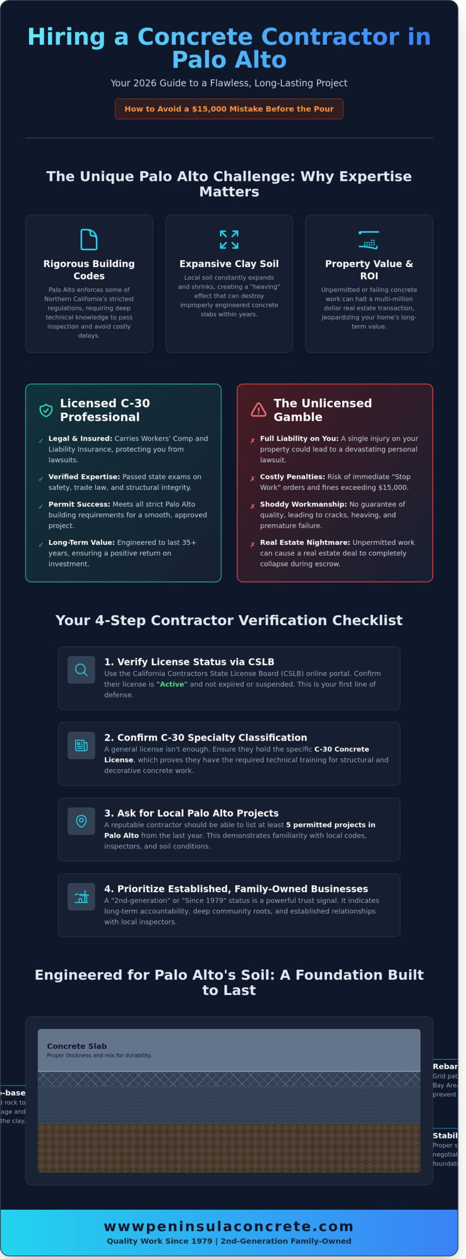 Licensed Concrete Contractors in Palo Alto: 2026 Homeowner’s Buying Guide - Infographic