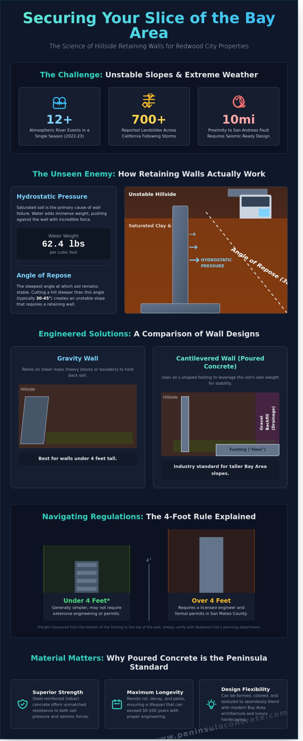 Retaining Wall for Hillside Stabilization: A Bay Area Homeowner’s Guide (2026) - Infographic